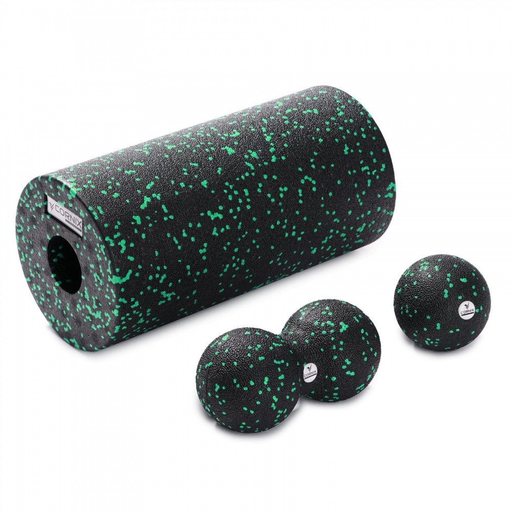 Набір масажний Cornix: м'яч Ball 8 см, м'яч Duoball 8х16 см, ролер Foam Roller 30х15 см (XR-0079)