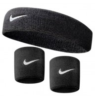 Набір: пов'язка на голову Nike Swoosh Headband 1 шт. і напульсник Nike Swosh Wristbands 2 шт. чорний (N.NN.07.010.OS)