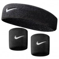Набір: пов'язка на голову Nike Swoosh Headband 1 шт. і напульсник Nike Swosh Wristbands 2 шт. чорний (N.NN.07.010.OS)