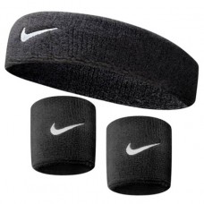 Набір: пов'язка на голову Nike Swoosh Headband 1 шт. і напульсник Nike Swosh Wristbands 2 шт. чорний (N.NN.07.010.OS)