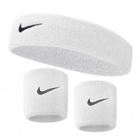 Набір: пов'язка на голову Nike Swoosh Headband 1 шт. і напульсник Nike Swosh Wristbands 2 шт. білий (N.NN.07.101.OS)
