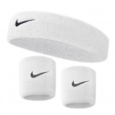 Набір: пов'язка на голову Nike Swoosh Headband 1 шт. і напульсник Nike Swosh Wristbands 2 шт. білий (N.NN.07.101.OS)