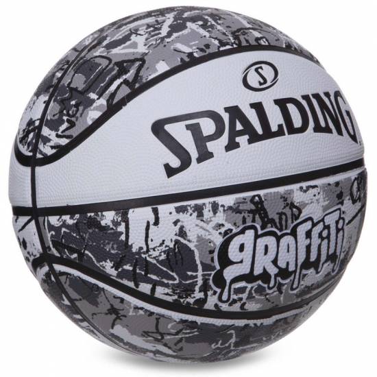 М'яч баскетбольний Spalding White Black Graffiti розмір 7 гумовий для гри на вулиці (84375Z)