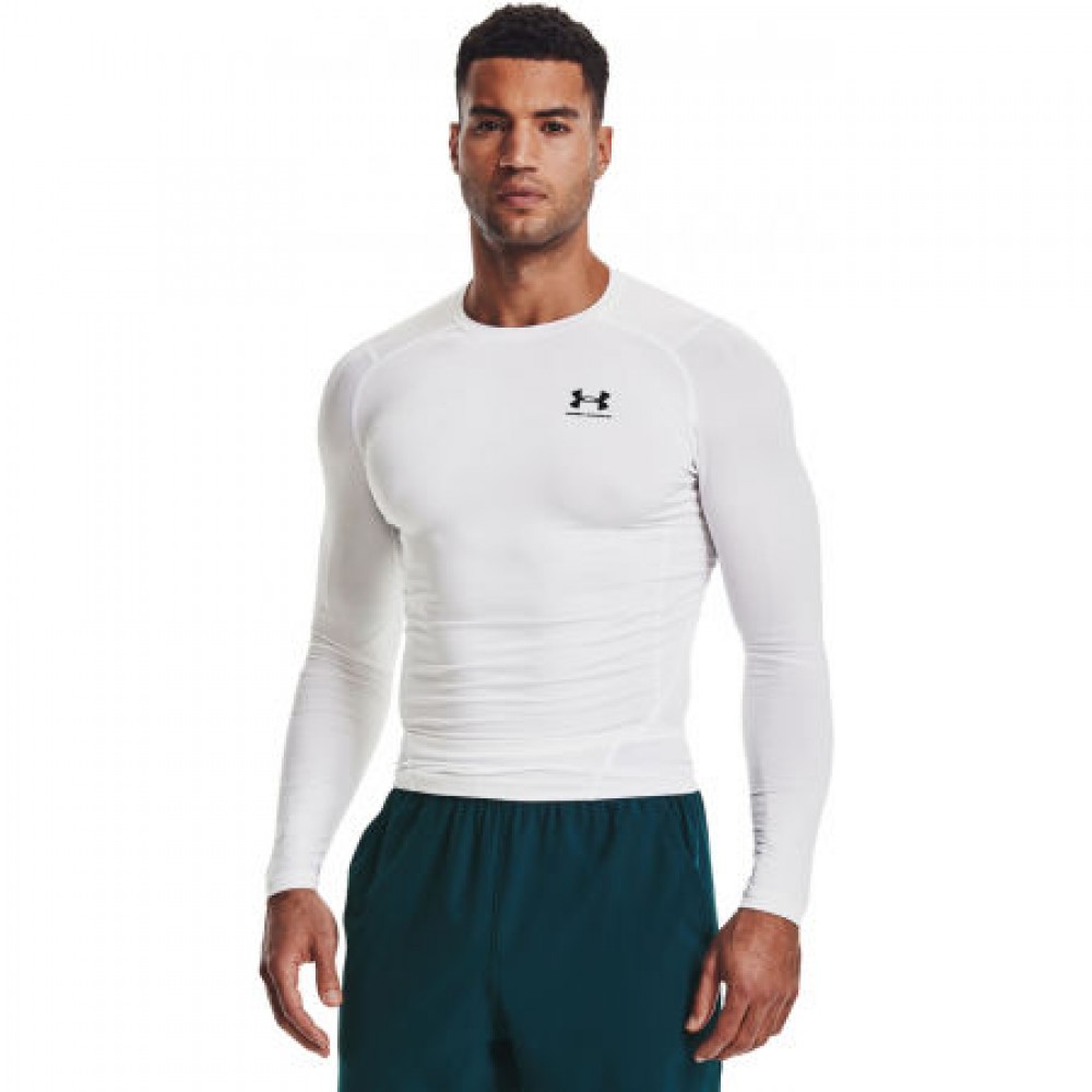 Футболка-лонгслів компрессійна чоловіча Under Armour HeatGear® Men's Long Sleeve біла оригінал (1361524-100)