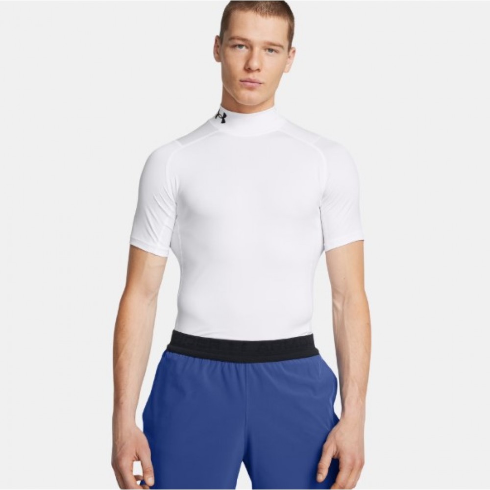 Футболка компресійна чоловіча Under Armour Men's HeatGear® Mock Short Sleeve біла оригінал (1372586-100)
