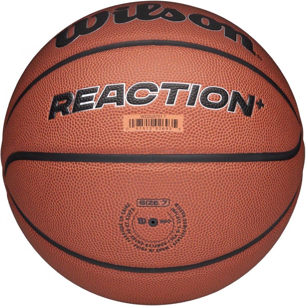 Баскетбольний м'яч Wilson Reaction Plus композитна шкіра коричневий для гри на вулиці-в залі (WZ2026701XB)