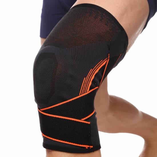 Наколінник-бандаж Knee Brace з силіконовим кільцем, ременем та спіральними ребрами жорсткості (718CA)