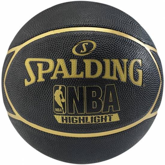Мяч баскетбольный резиновый для игры на улице Spalding NBA Highlight, размер 7, цвет - черный-золото