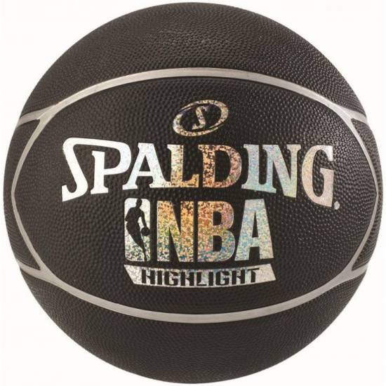 Мяч баскетбольный резиновый для улицы и зала Spalding NBA Highlight, размер 7, цвет - черный-серебро